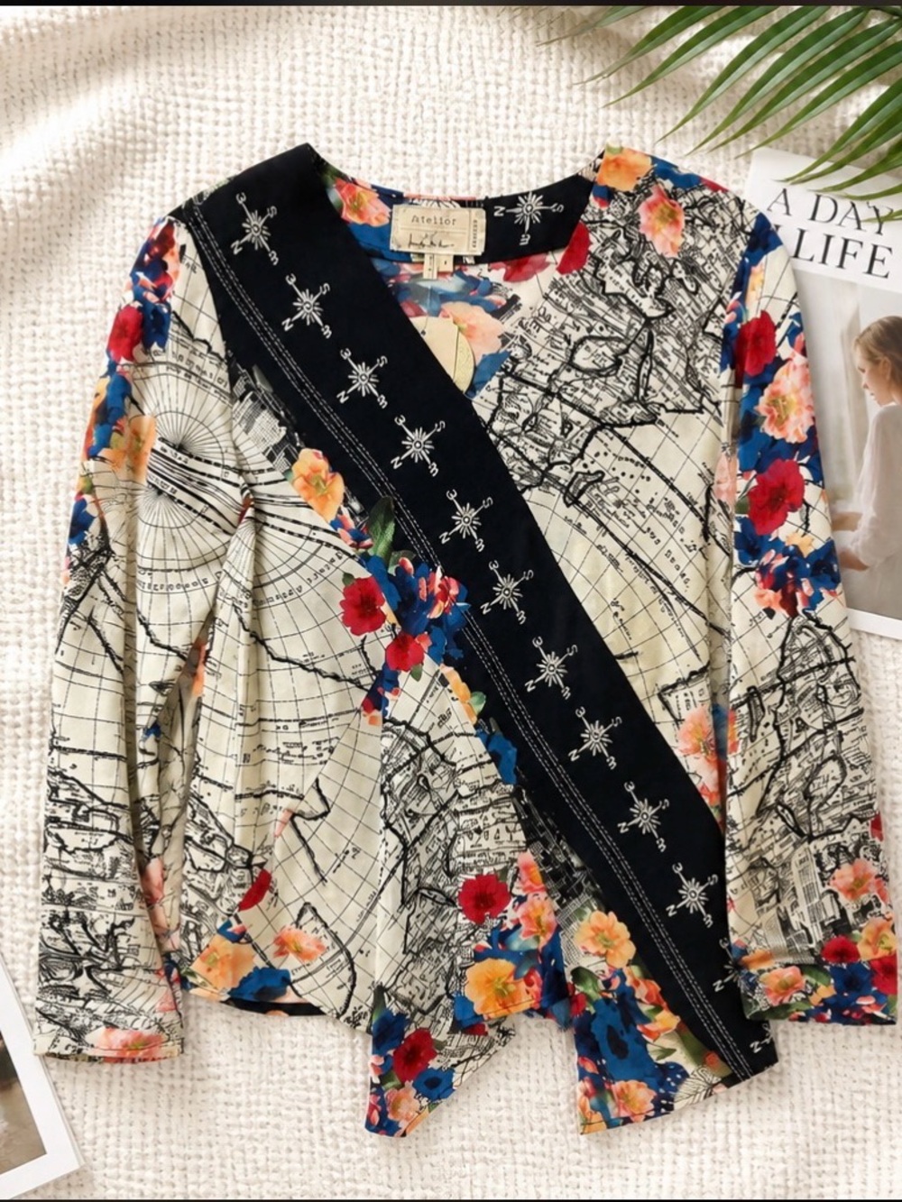 Artelier by Nicole Miller NWT 100% silk “Map Scarf” Asymmetrical Tunic